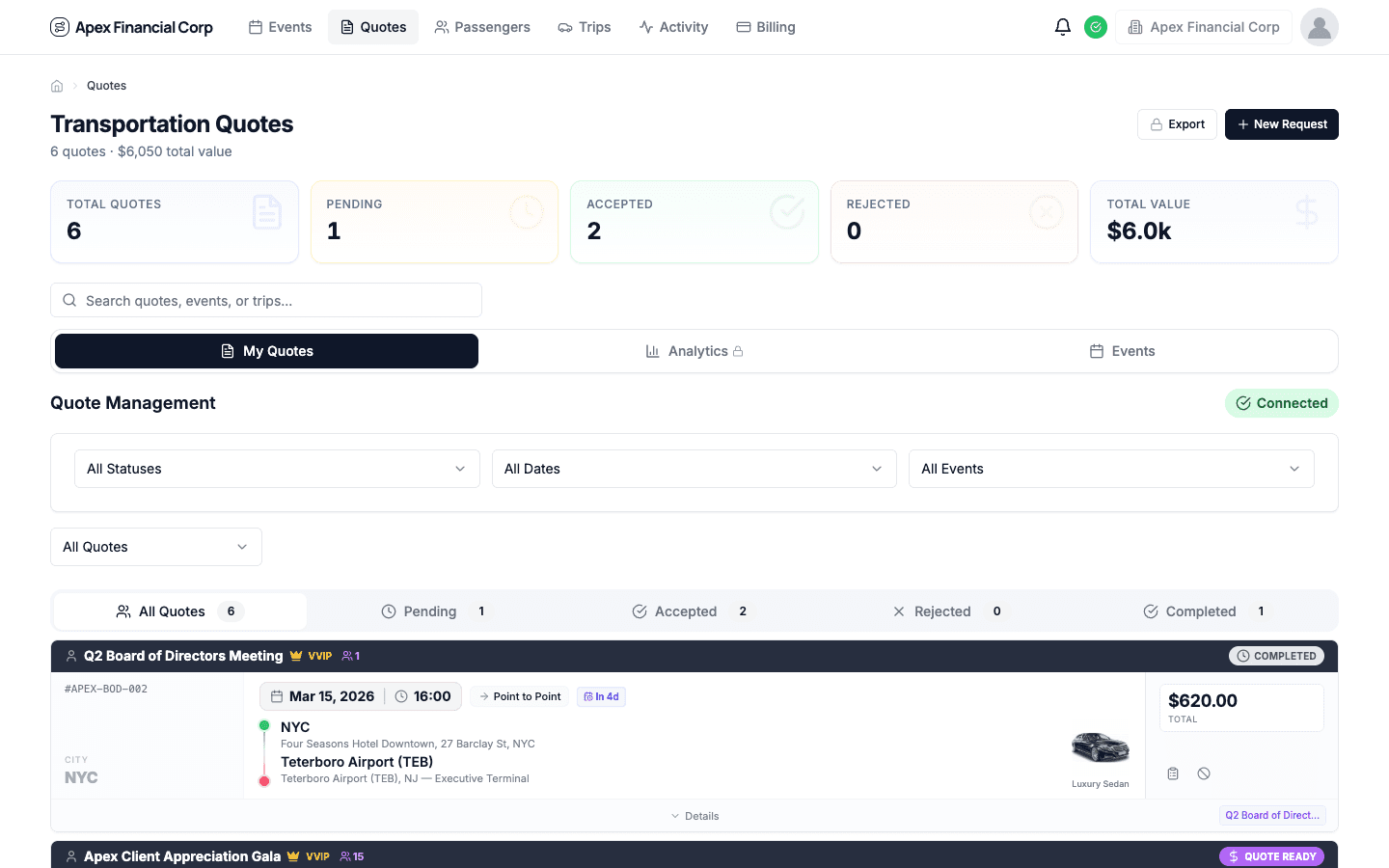 Quote management with provider responses and bid comparison